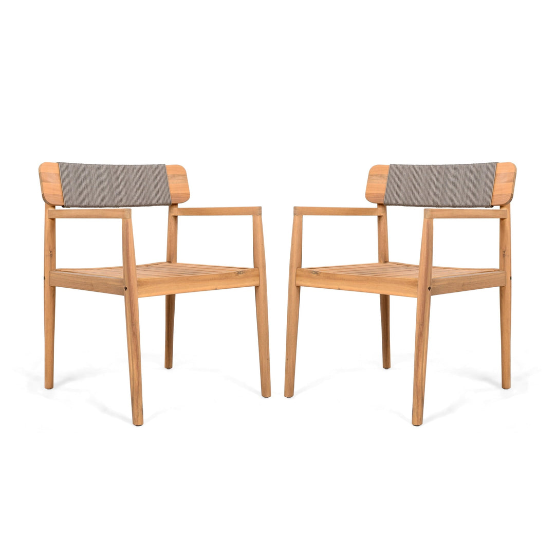 Christopher Knight Home Coastal Wood Outdoor Dining Chair with Rope Weave Backrest, Grey, Set of 2