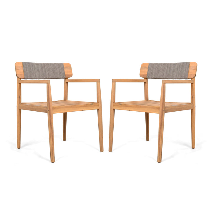 Christopher Knight Home Coastal Wood Outdoor Dining Chair with Rope Weave Backrest, Grey, Set of 2