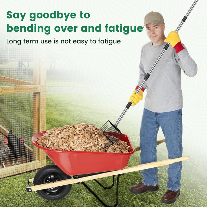 10-inch Large Chicken Poop Scooper with Ergonomic Grip, 4 in 1 Adjustable Chicken Coop Pooper Shovel (35 to 74"), Sifting Litter Shovel Scoop for Chicken Coop/Goat Stall/Stable Cleaning