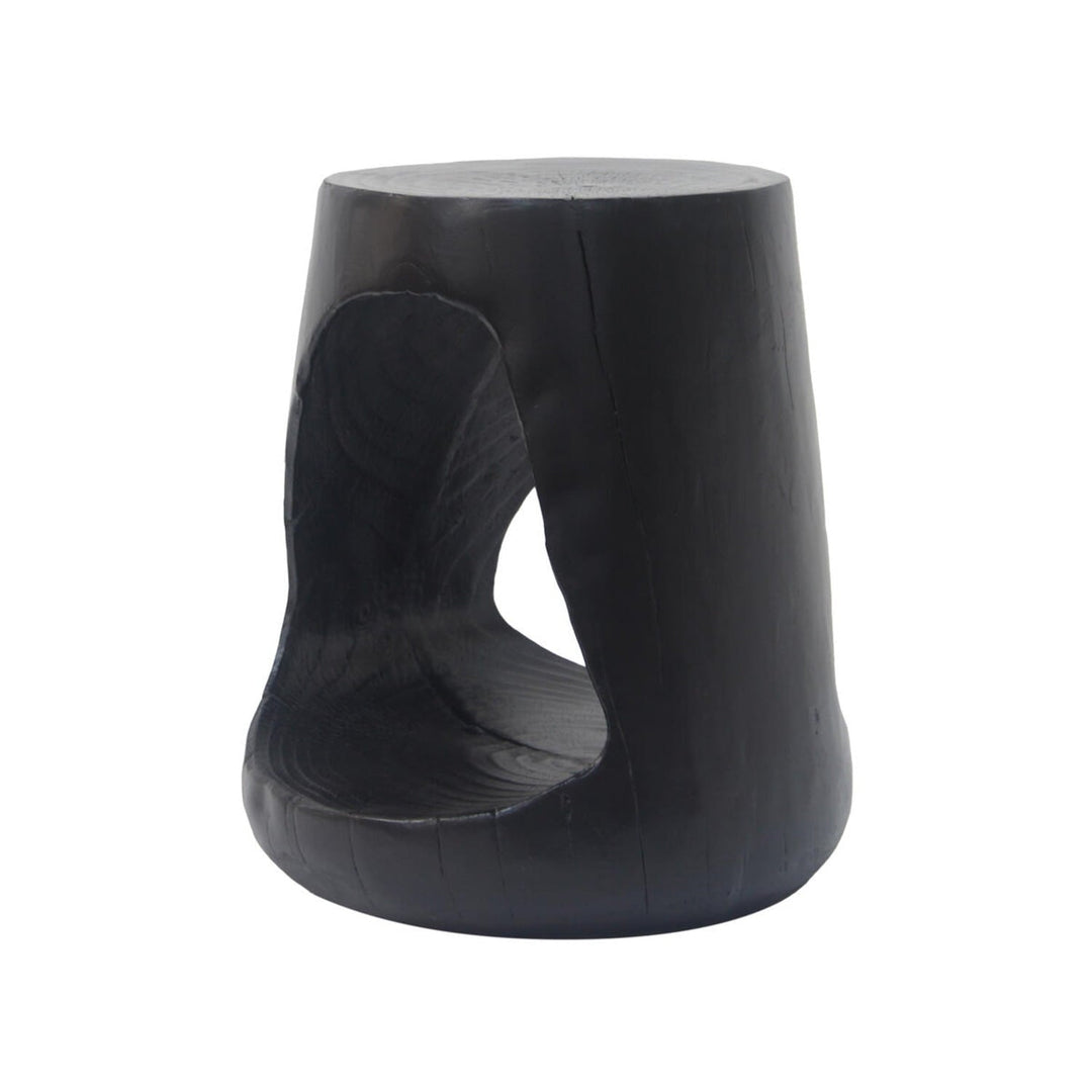 Outdoor Black Magnesium Oxide Hollow Side Table with Wood-like Texture