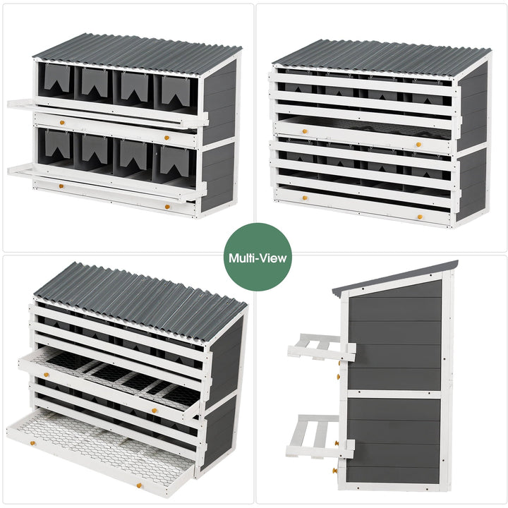 ZephyPaws Nesting Boxes for Chickens, Wooden Chicken Nesting Box, 8 Compartments Egg Laying Boxes for Hens, Ducks & Poultry with Rollout Eggs Collection, PVC Roofing and Foldable Perches