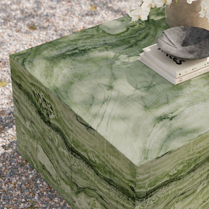 Coffee Side Table, Green, Faux Stone Concrete, Outdoor Patio Balcony Cafe Bistro Garden Hospitality Restaurant, Modern Contemporary, HB37587