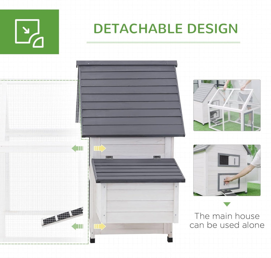 WRXNOOK 65" Wooden Chicken Coop, Outdoor Hen House with Detachable Run & Nesting Box, Removable Tray, Ramp Poultry Cage