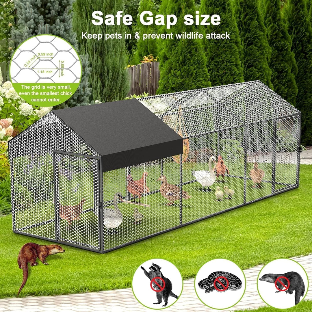Large Metal Chicken Coop Chicken Run with Cover for 10-12 Chickens 120"×40"×40" Portable Poultry Cage Hen House Outdoor Backyard Farm Animal Enclosure Crate Pet Playpen Exercise Pen for Rabbit Duck