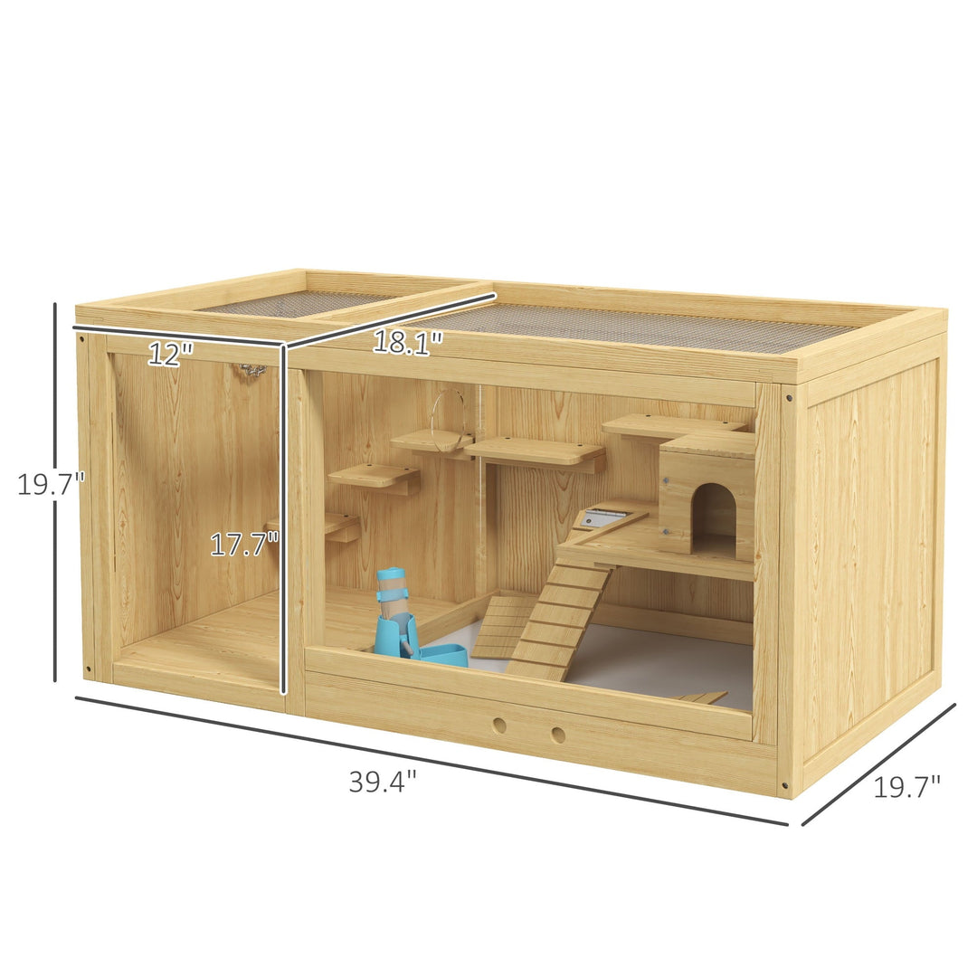 CoSoTower Wooden Hamster Cage, Extra Large Gerbil Cage, Multi-Layer Small Animal Cage for Dwarf Hamster, Activity Center with Pull-Out Tray, Seesaws, Water Bottle, Ladder, Openable Top