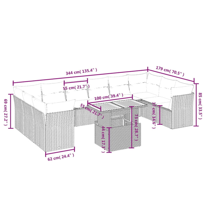 vidaXL Garden Sofa Set Grey PE rattan Large Modular Garden Sofa Set