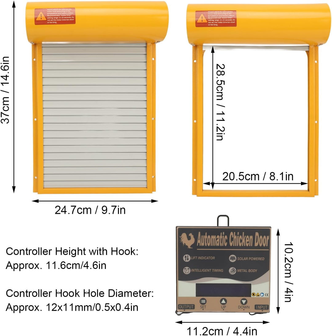 Automatic Chicken Coop Door Solar for Duck Goose Farm, Roller Shutter  Metal Chicken, Duck, Goose Coops Cages (Yellow)