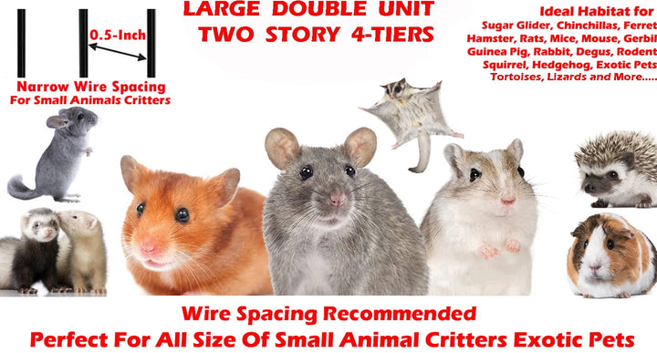 LARGE Two Story Double Unit Small Animal Critter Hamster Habitat Mouse Rat Gerbil Home Guinea Pig House Tight 1/2-inch Wire Spacing Rolling Cage for Ferret Chinchilla Sugar Glider Hedgehog