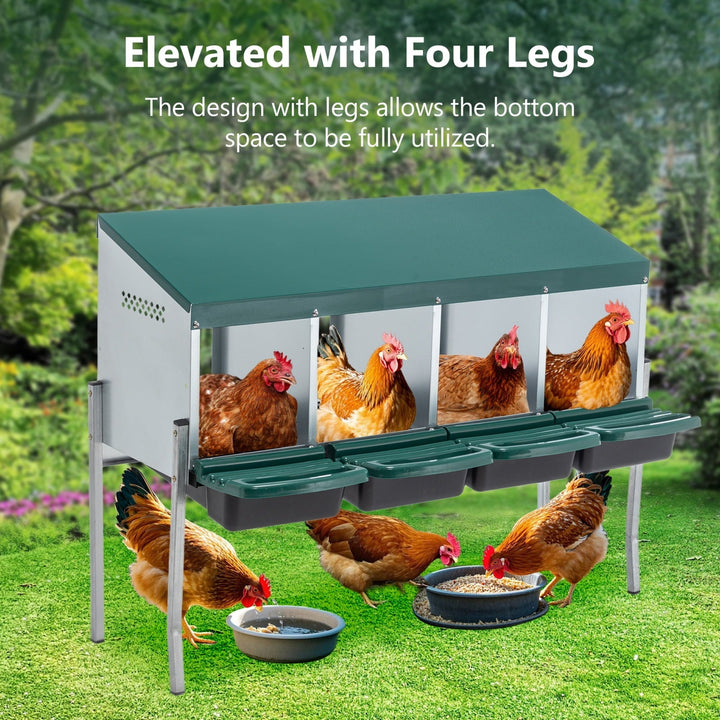 4-Hole Chicken Nesting Box with Legs & Cover - Galvanized Steel Rollaway Egg Collector for Hens
