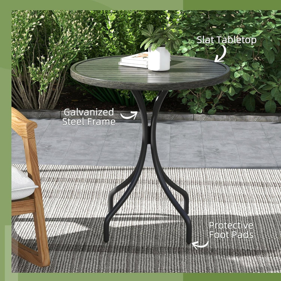 THTGCD Outdoor Side Table, 26" Round Patio Table with Steel Frame and Slat Tabletop for Garden, Backyard, Porch, Balcony, Distressed Gray
