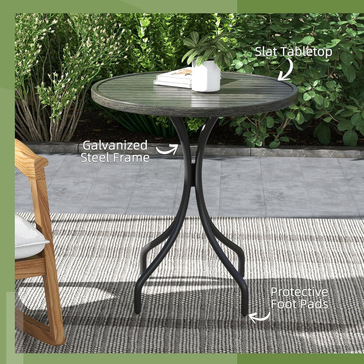 THTGCD Outdoor Side Table, 26" Round Patio Table with Steel Frame and Slat Tabletop for Garden, Backyard, Porch, Balcony, Distressed Gray
