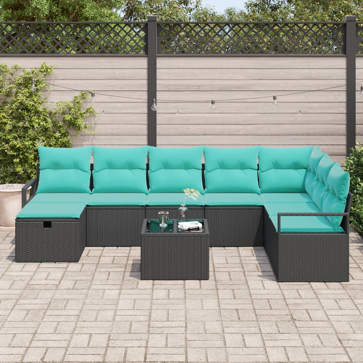 vidaXL 9 Piece Garden Sofa Set with Cushions Black Poly Rattan, vidaXL 2-Seater Garden Sofa with Cushions Black Poly Rattan