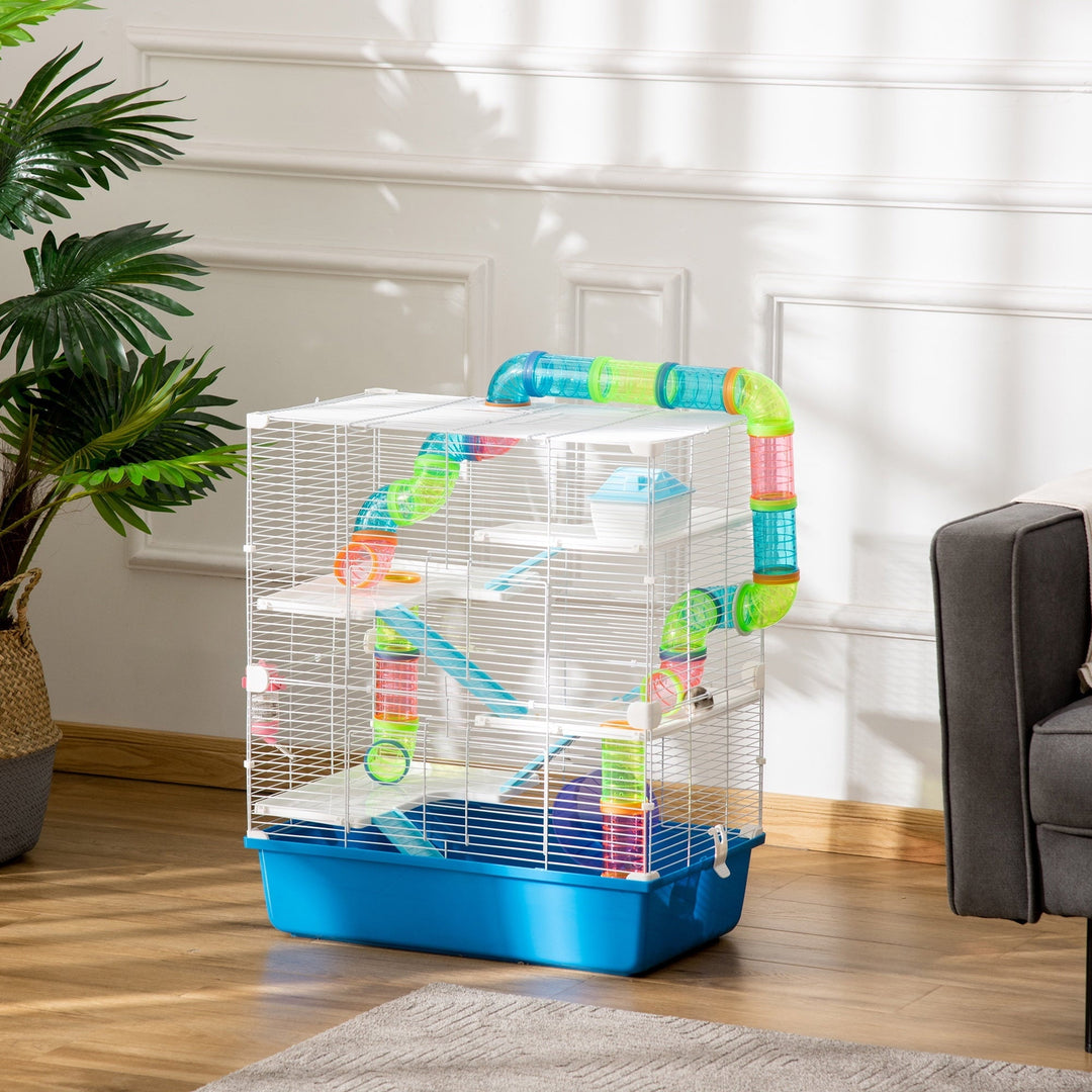 CoSoTower Extra Large 23" Hamster Cage with Tubes and Tunnels, Portable Carry Handles, Rat House and Habitats Big 5-Tier Design, Includes Exercise Wheel, Water Bottle, Food Dish, Blue