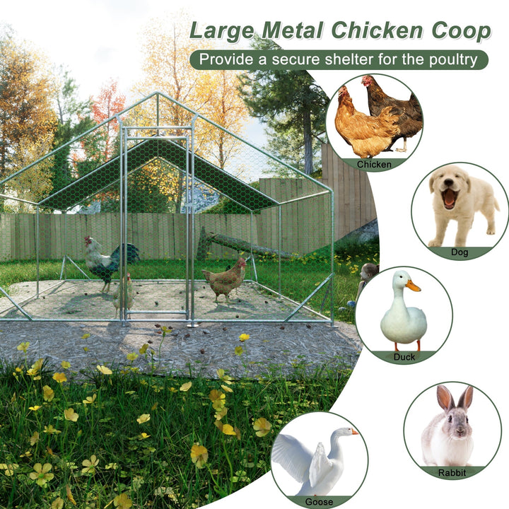 Coowa Large Metal Chicken Coop, Walk-in Chicken Run with Galvanized Wire, Waterproof UV Cover, Hen Pen Cage for Rabbits, Ducks, Poultry, 10' L x 13' W x 6.56' H