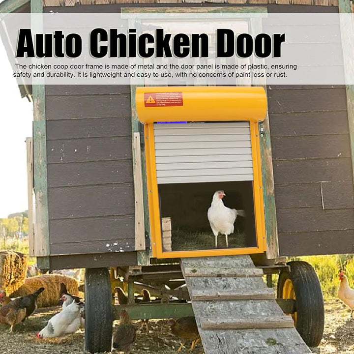 Automatic Chicken Coop Door Solar for Duck Goose Farm, Roller Shutter  Metal Chicken, Duck, Goose Coops Cages (Yellow)