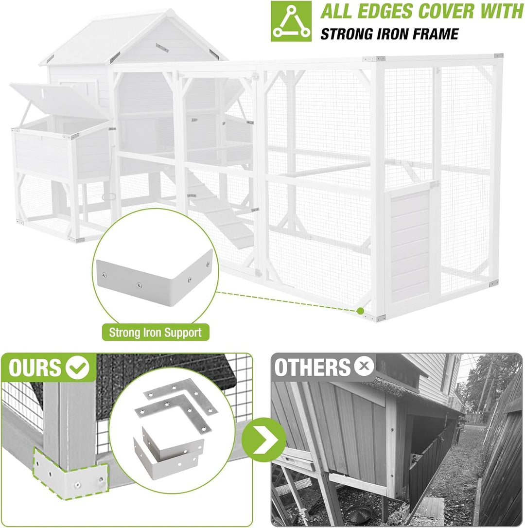 MEDEHOO Chicken Coop 135" Super Large Wooden Chicken House Poultry Cage with Large Nesting Boxes, 55ft²