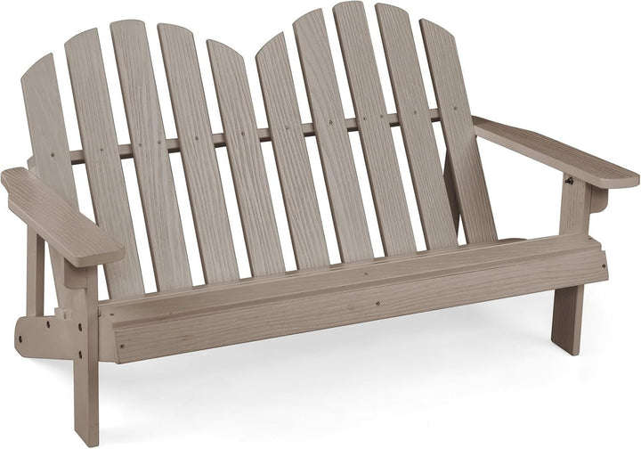 ZgoodZ Small  2-Seat Adirondack Chair - Fir Wood Double Loveseat with High Backrest,Arm Rest,300 LBS Weight Capacity, Outdoor All Weather Porch Chair for Balcony,Backyard,Poolside,Yard（Khaki Grey）