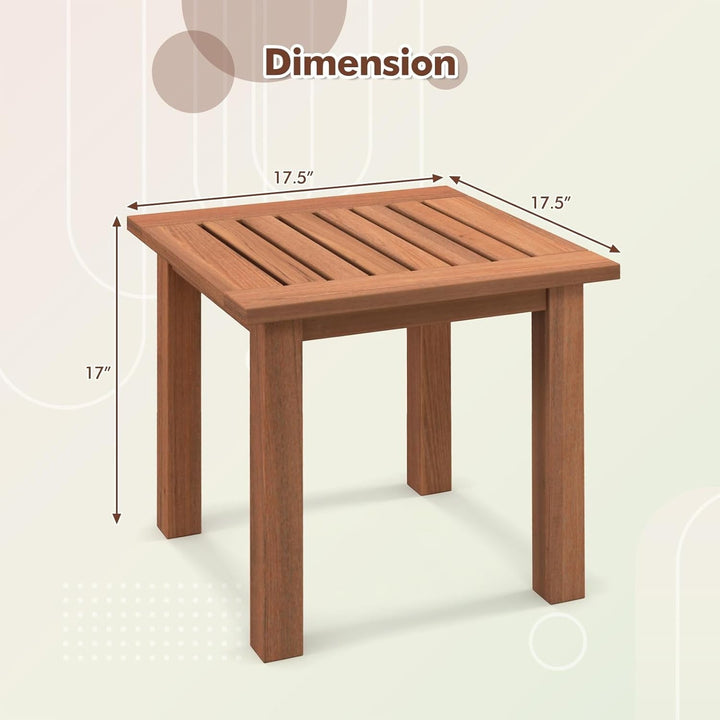 ETHFRF Hardwood Outdoor Side Table - All-Weather Patio Square End Table with Slatted Tabletop, Small Coffee Bistro Table for Outdoor, Indoor, Garden, Poolside and Balcony, Natural (1)，Orange-brown