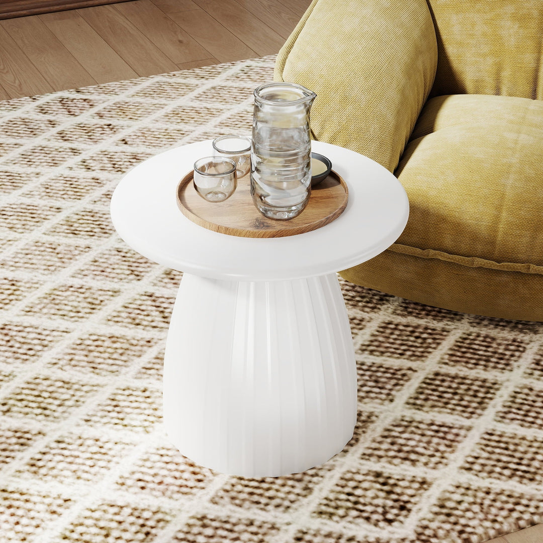 Oubayajia Round Side Table, Small Couch End Table Drink Table, Metal, White