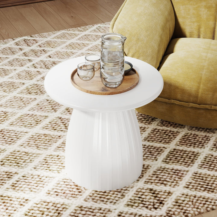 Oubayajia Round Side Table, Small Couch End Table Drink Table, Metal, White