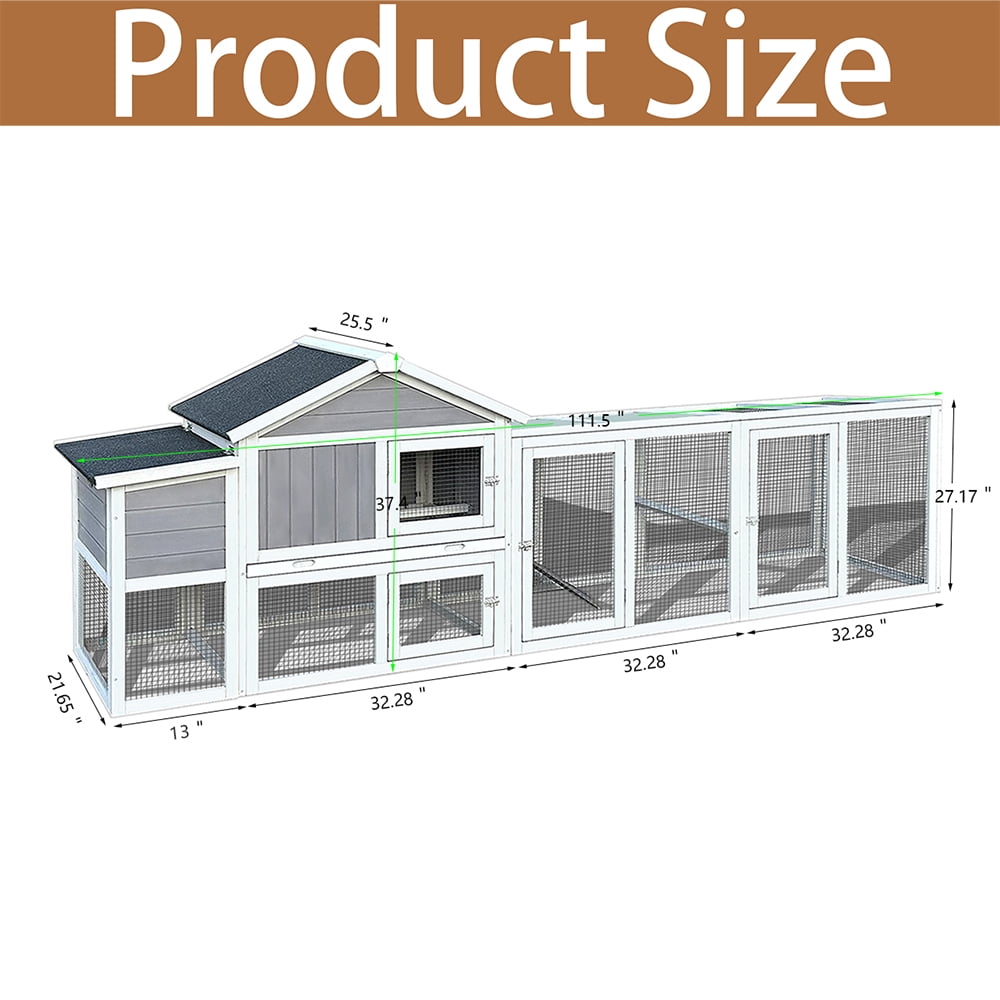 WRXNOOK 111.5" Wooden Chicken Coop, Outdoor Hen House w Nesting Box Poultry Cage