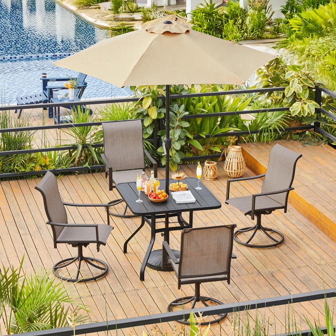 Outdoor Patio Swivel Chairs, Set of 2 Rocker Dining Chairs with Texteline Fabric and Metal Frame for Lawn Deck Backyard, Brown