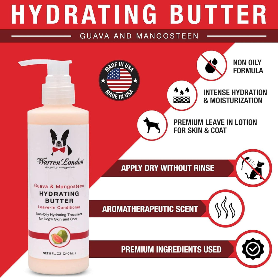 Hydrating Butter Leave in Pet Conditioner for Dogs | Lotion for Skin and Coat | Aloe Puppy & Dog Conditioner for Hair Detangler, Dry Skin, & Pet Fur Dandruff | Made in USA | Guava 8oz