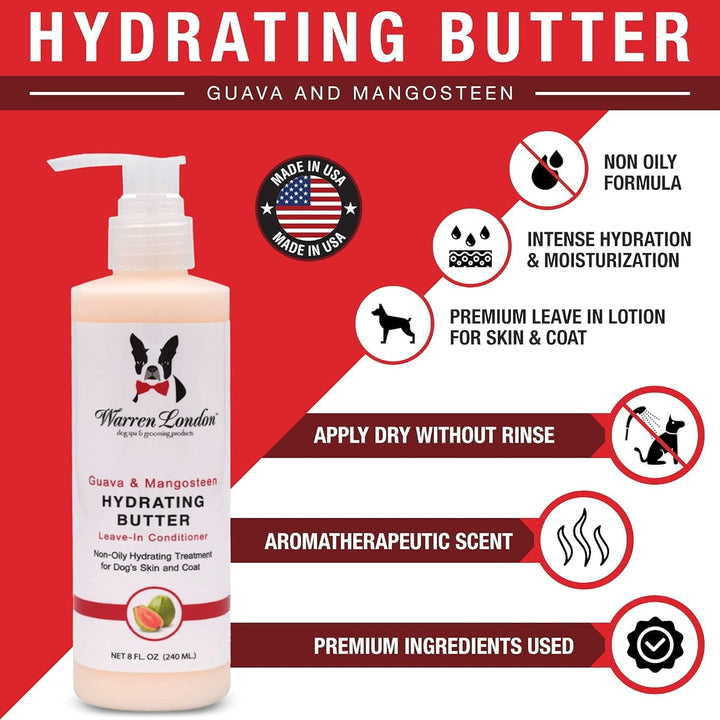 Hydrating Butter Leave in Pet Conditioner for Dogs | Lotion for Skin and Coat | Aloe Puppy & Dog Conditioner for Hair Detangler, Dry Skin, & Pet Fur Dandruff | Made in USA | Guava 8oz