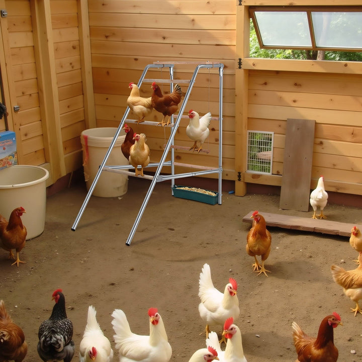 42" Round Chicken Perch - 4-Tier Outdoor Poultry Roost for Hens/Ducks, Metal & Wood Construction