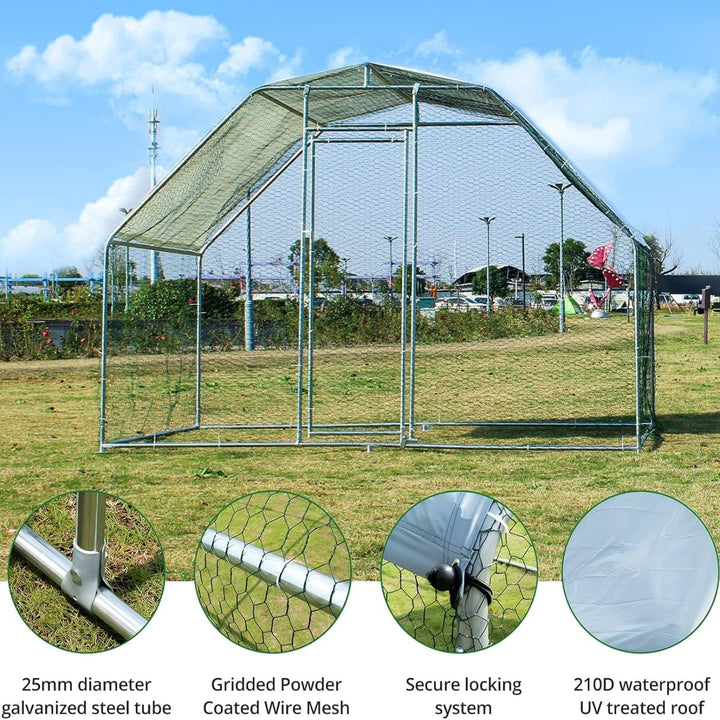 Large Metal Chicken Coop, Chicken Runs with Galvanized Wire Mesh, Steel Material Enclosure Chicken Pen, Walk-in Animal Playpen for Chicken Hen Rabbit Duck, 6.5'x9.5'x6'