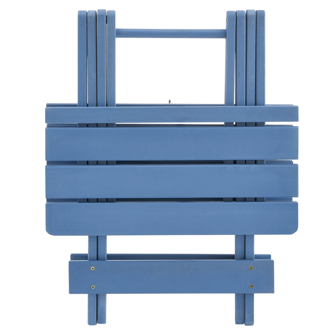 Outdoor Folding Square Table - Solid Wood Space-Saving Blue Patio Table for Backyard & Balcony