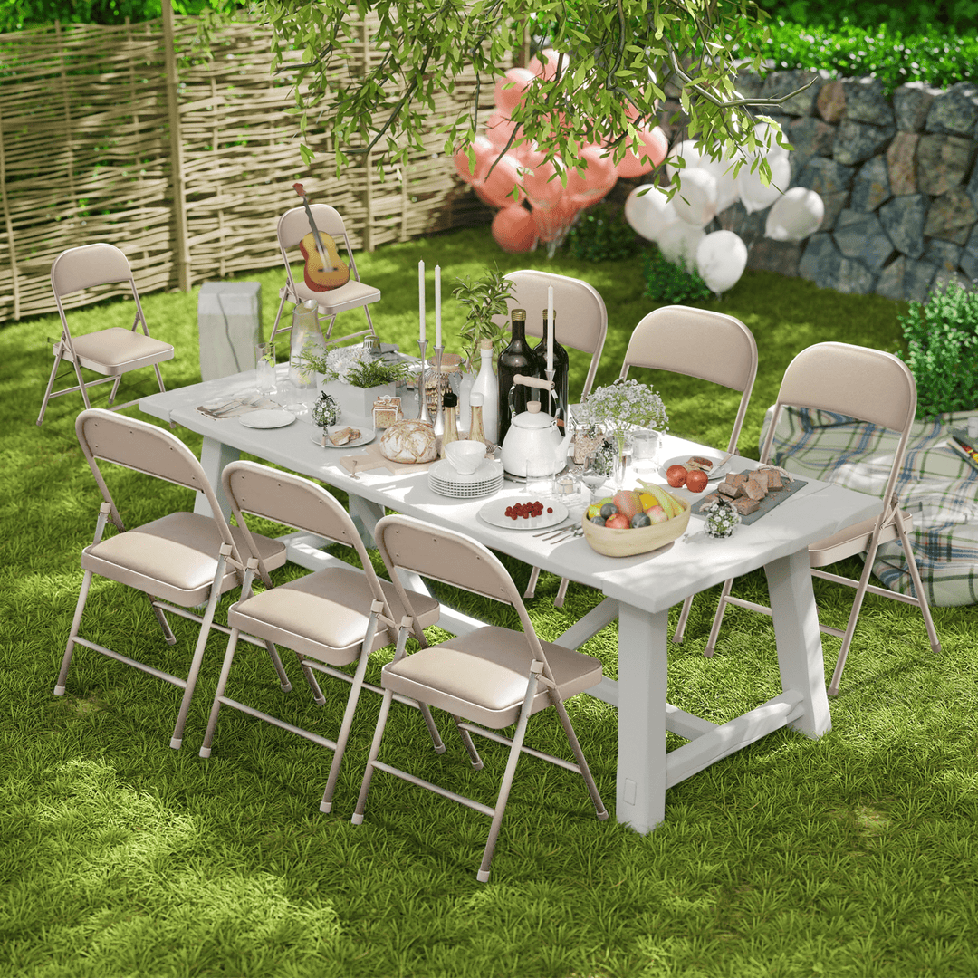 Mydepot Folding Chairs with Padded Cushion and Back, Khaki (Set of 2)