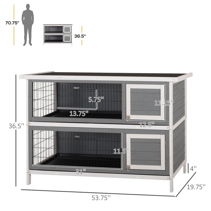 CoSoTower 54" 2-Story Large Rabbit Hutch Bunny Cage Wooden Pet House Small Animal Habitat with Lockable Doors, No Leak Tray and Waterproof Roof for Outdoor/Indoor Dark Grey