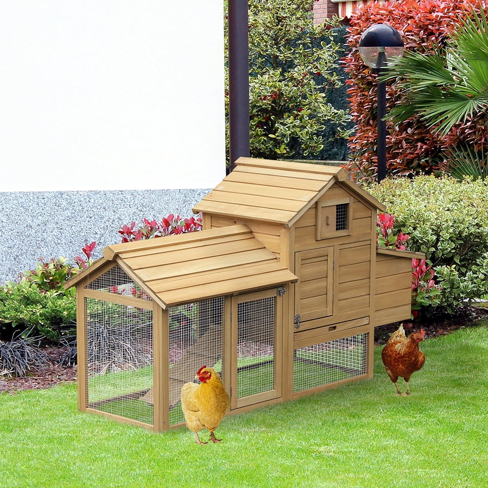 WRXNOOK 59" Wooden Chicken coop, Small Hen House with 2 Doors, Nesting Box & Removable Tray Poultry Cage for Outdoor Backyard