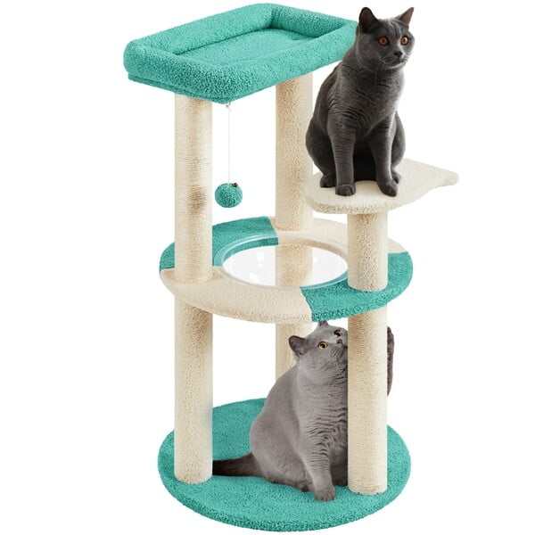 35.5in Cat Tree Tower w/ Clear Capsule, Perch, Scratching Posts for Indoor Cats