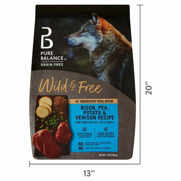 Pureas Balance Wild & Free Bison, Pea, Potato & Venison Recipe Dry Dog Food, Grain Free, 11 lbs