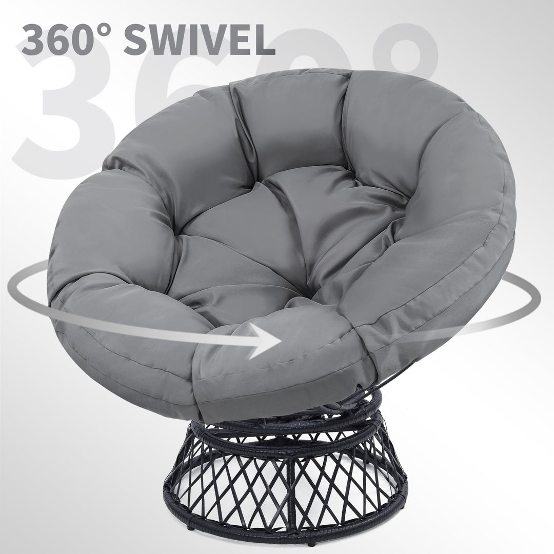 Melocadol Oversized 46" Papasan Chair, Fluid 360° Swivel with Cushion, Durable Frame for Indoor & Outdoor, Black Frame with Dark Grey Cushion