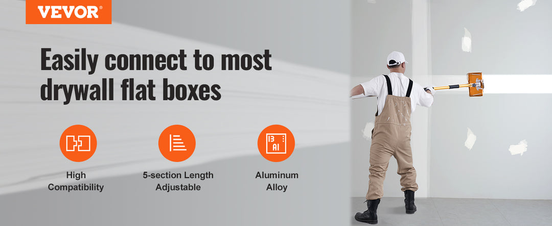 VEVOR Drywall Flat Box Handle 40''-64'' Anodized Aluminum 5-Section Length Adjustable Non-Slip Grip for Plasterboard, Wallboard