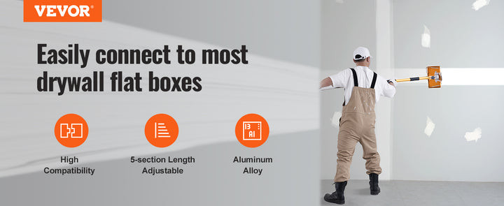 VEVOR Drywall Flat Box Handle 40''-64'' Anodized Aluminum 5-Section Length Adjustable Non-Slip Grip for Plasterboard, Wallboard