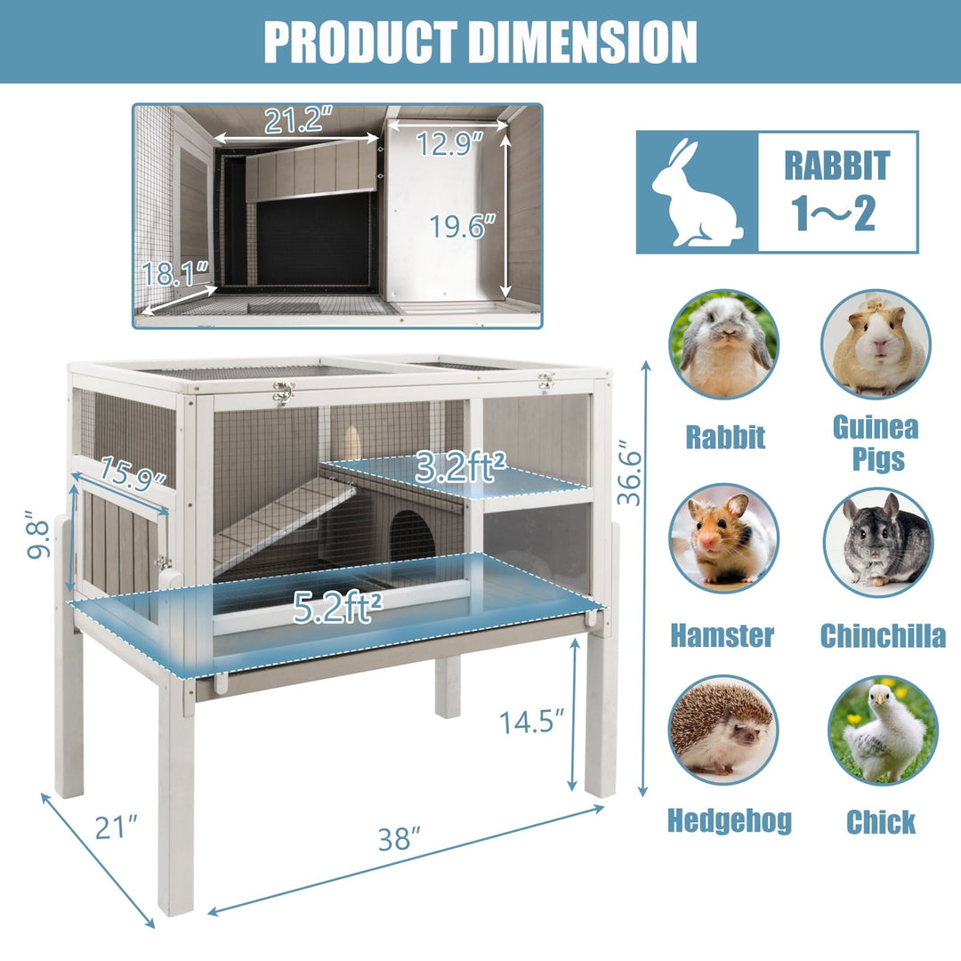 Gowoodhut Elevated Rabbit Hutch Indoor Wooden Bunny House with Detachable Legs