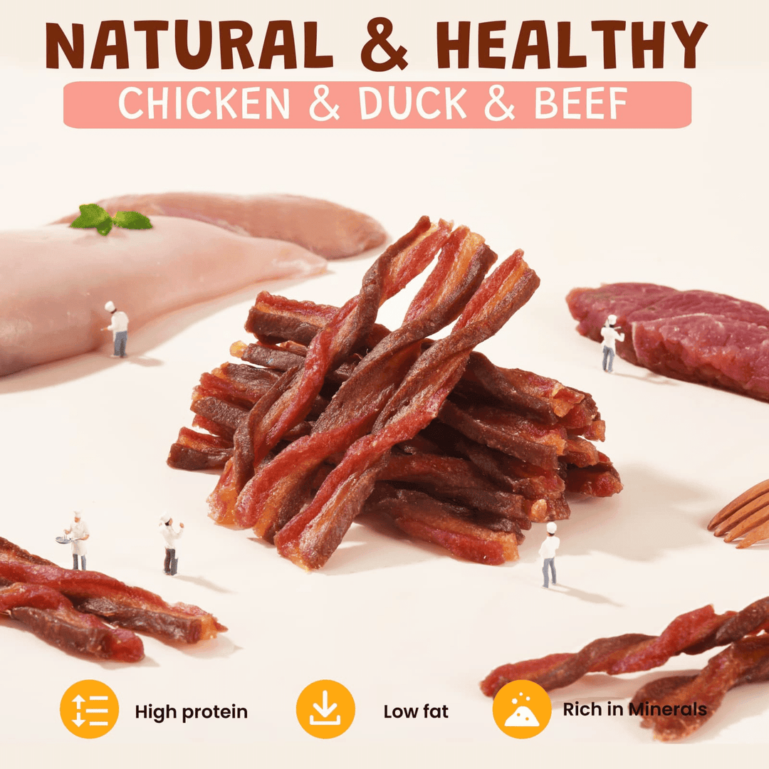 ASMPET Natural Twist Dog Treats, Real Premium Beef, Chicken and Duck Jerky for Small Medium Large Dog, 10.5 oz