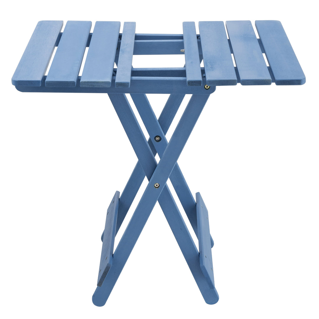 Outdoor Folding Square Table - Solid Wood Space-Saving Blue Patio Table for Backyard & Balcony