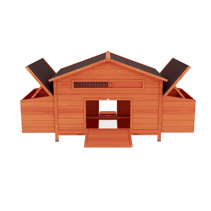 ZephyPaws 70" Large Wooden Chicken Coop for 4-6 Chickens, Outdoor Hen House Poultry Pet Hutch Cage with 2 Side Nesting Boxes,2 Free-Range Doors and Leakproof Tray, Chicken Perch Inside,Brick Red