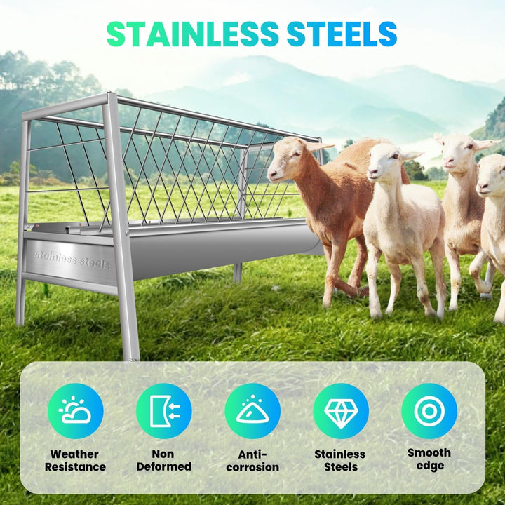 2-in-1 Livestock Feeder for Goats ,77 Gallon Goat Hay Feeder , Stainless Steel Goat Feeder for Sheep, Horses - Rust-Resistant & Large Capacity