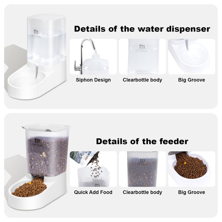 Marchul Automatic Gravity Pet Feeder and Water Dispenser Set for Cats Dogs, 3.8L, 2 Pack