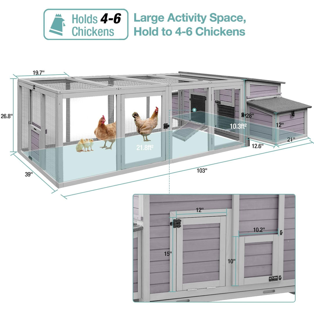 BUTINGLALE Chicken Coop Large Wooden Chicken House for Outdoor 103" Poultry Cage with Nesting Box, 4-6 Chickens