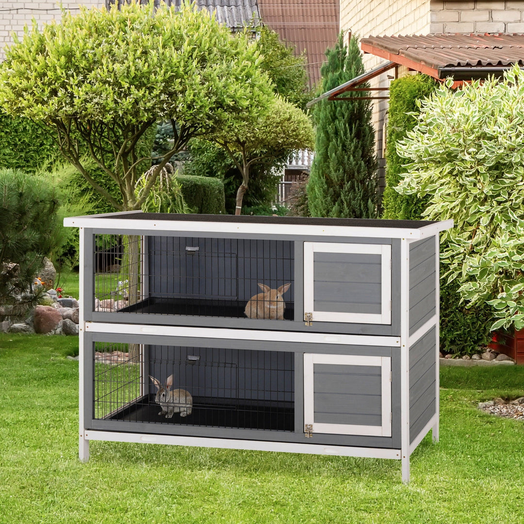 CoSoTower 54" 2-Story Large Rabbit Hutch Bunny Cage Wooden Pet House Small Animal Habitat with Lockable Doors, No Leak Tray and Waterproof Roof for Outdoor/Indoor Dark Grey