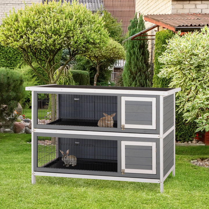 CoSoTower 54" 2-Story Large Rabbit Hutch Bunny Cage Wooden Pet House Small Animal Habitat with Lockable Doors, No Leak Tray and Waterproof Roof for Outdoor/Indoor Dark Grey