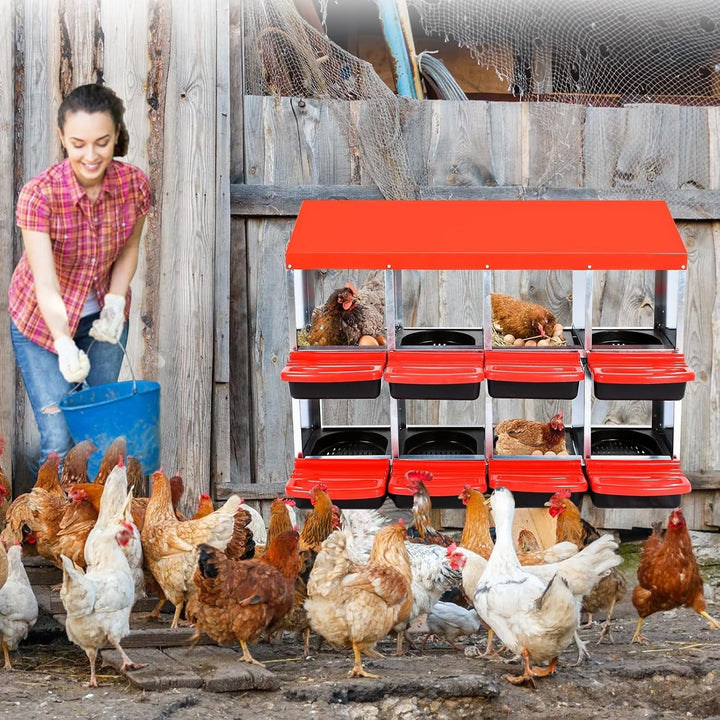 Chicken Nesting Box, 8 Compartments Nesting Boxes for Chickens, Chicken Laying Boxes, Roll Away Nesting Box for Chickens Laying Egg with Lid Cover to Protect Eggs