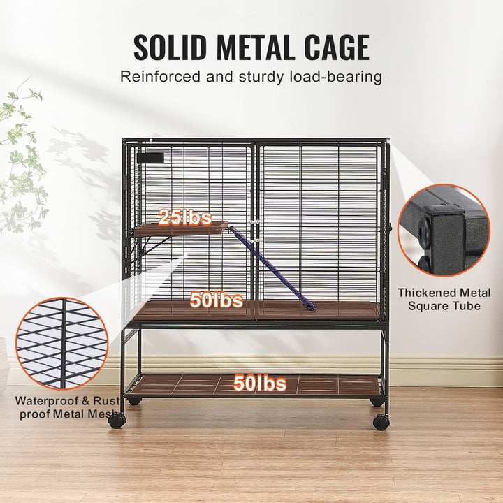 KFFKFF 39" Metal Mobile Ferret Home, Spacious Double-Deck Habitat, Includes Ramps & Tray, Simple Assembly, Ideal for Rats, Hamsters, Guinea Pigs, Chinchillas, Squirrels, Hedgehogs, Bunnies
